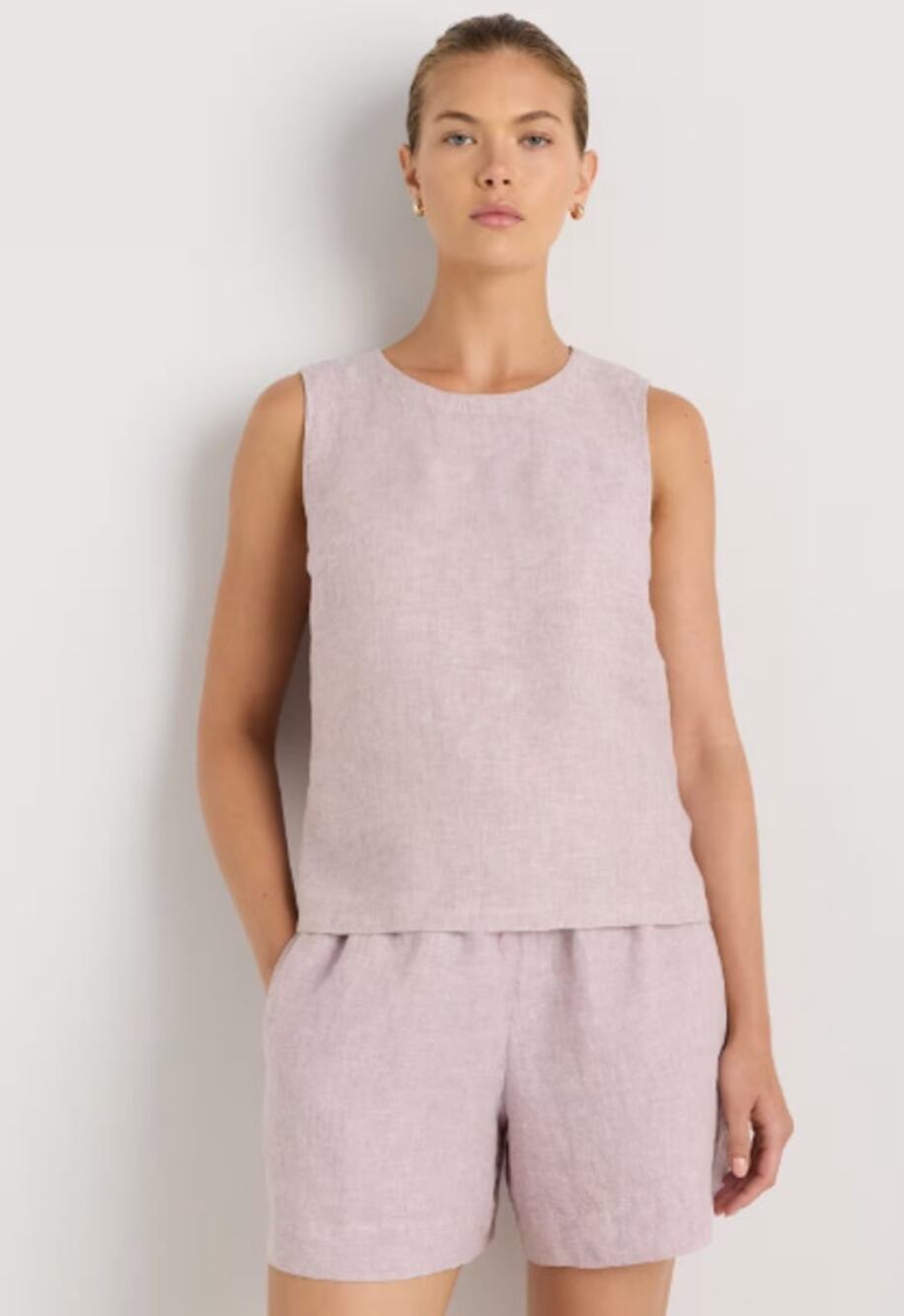 NEW Quince Linen Tank Shorts Set Women's Vintage Pink Chambray Size M
